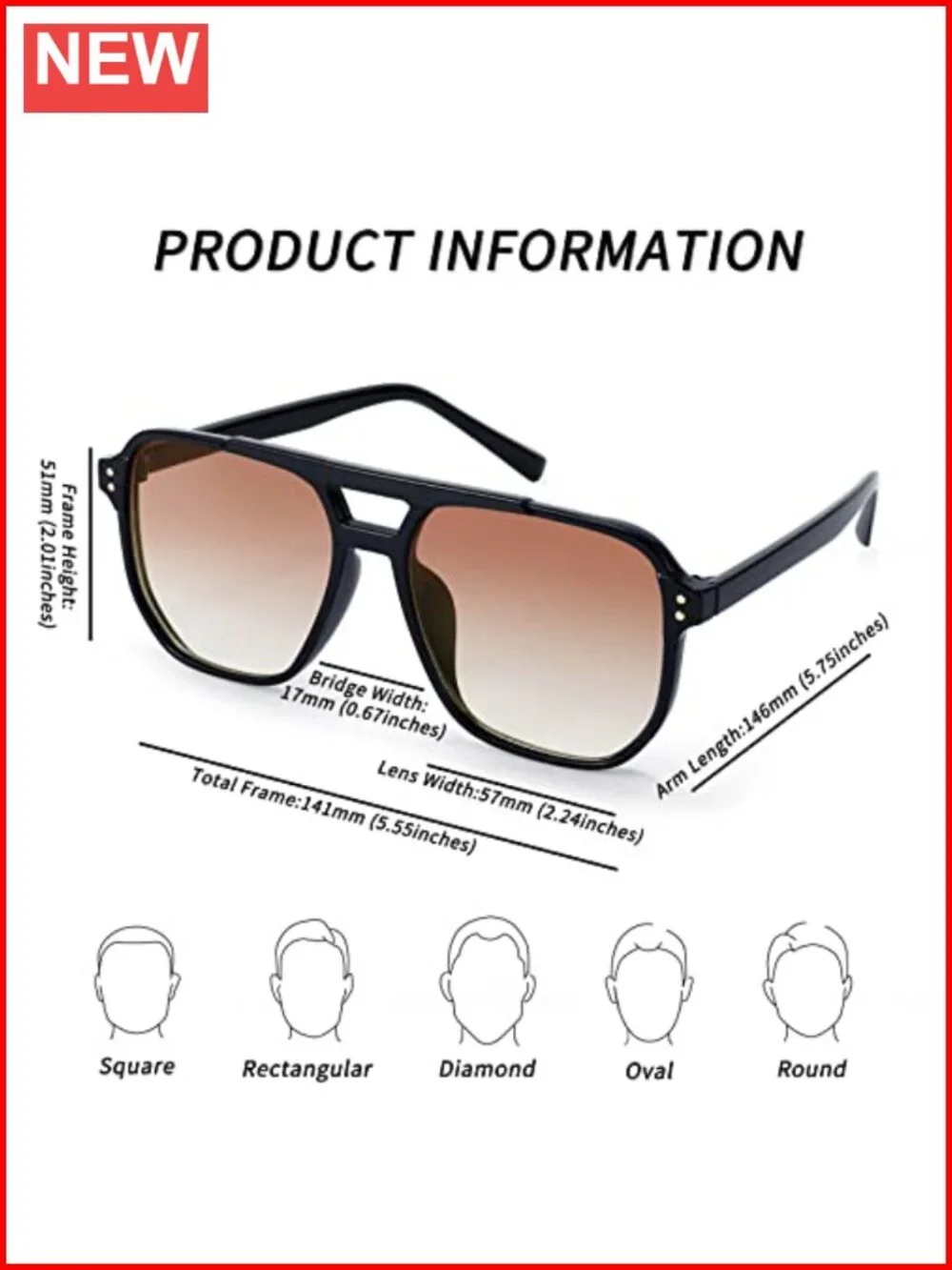 Vintage Square Aviator Sunglasses Plastic Frame UV400 Protection